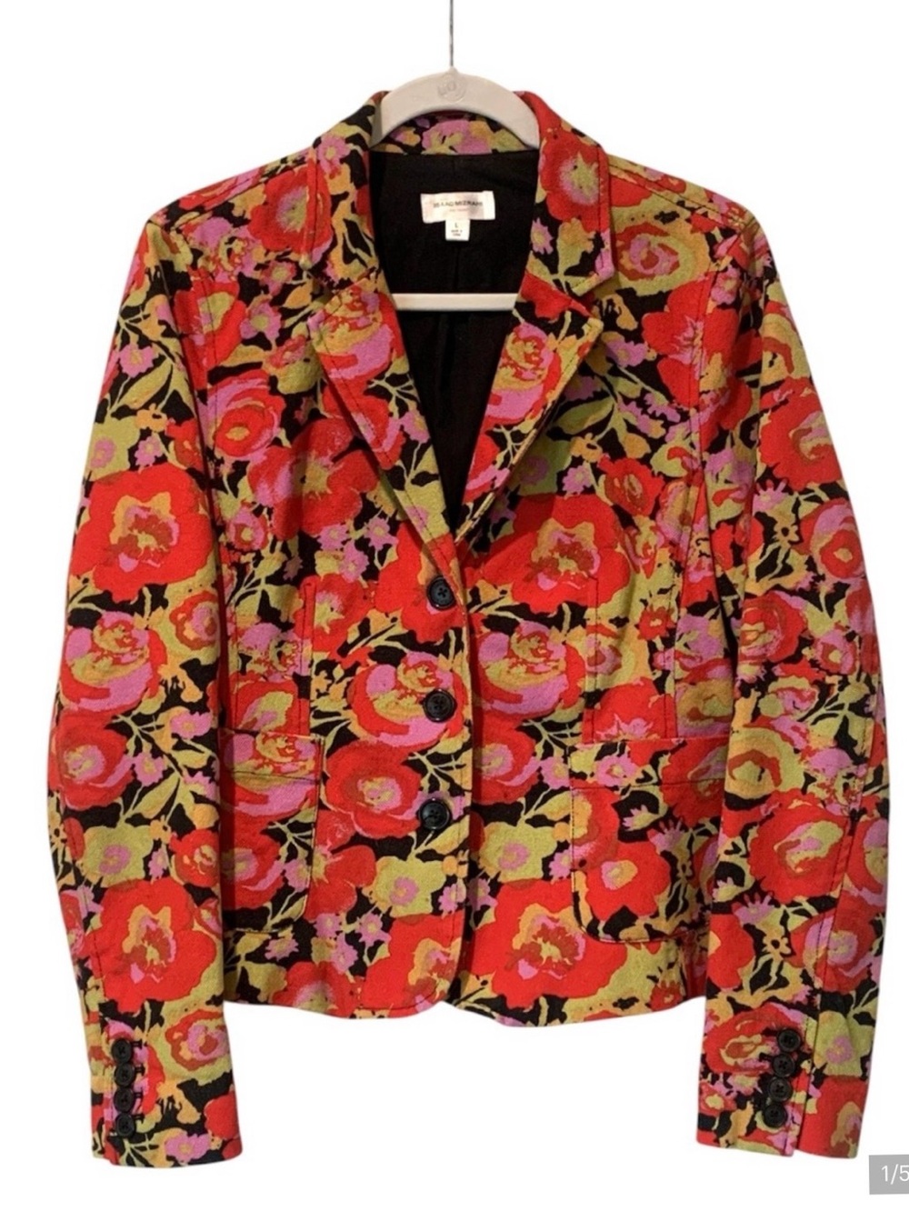 Isaac Mizrahi For Target Floral Jacket Colorful Red Pink Lined Blazer Large L